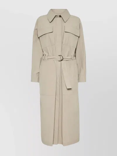 Brunello Cucinelli Trench Coat Belted Back Vent In Neutral