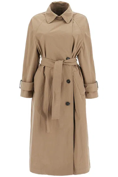 Brunello Cucinelli 'trench Coat With Shiny Cuff Details In Neutrals