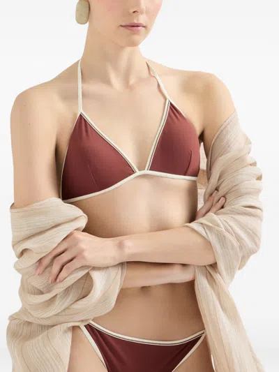 Brunello Cucinelli Triangle Bikini Top In Brown