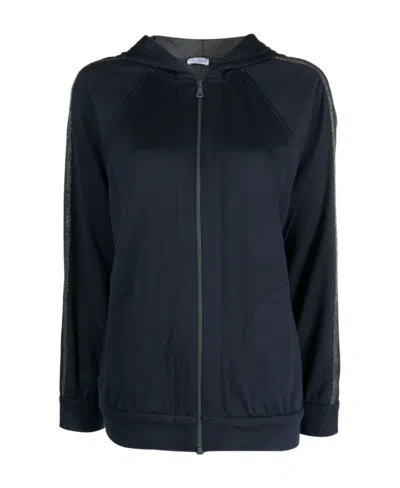 Brunello Cucinelli Trim Embellished Zipped Hoodie In Black