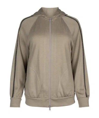 Brunello Cucinelli Trim Embellished Zipped Hoodie In Green