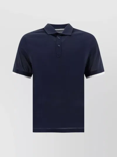 Brunello Cucinelli Trimmed Collar Polo Shirts In Blue