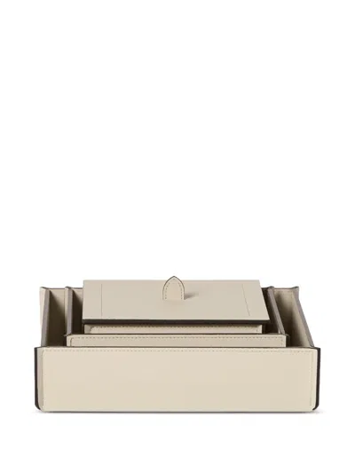 Brunello Cucinelli Trio Of Leather Organizer Boxes With Lids In Neutral