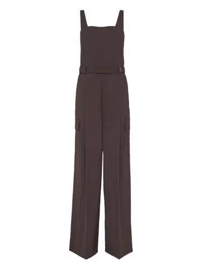Brunello Cucinelli Tropical Belted Cargo Jumpsuit In Blue