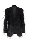 BRUNELLO CUCINELLI BRUNELLO CUCINELLI TROPICAL LUXURY WOOL BLAZER WITH DAZZLING FEATHER EMBROIDERY