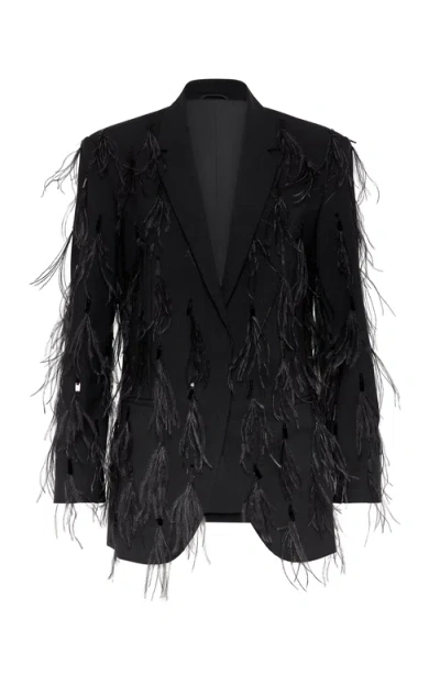 Brunello Cucinelli Tropical Luxury Wool Blazer With Dazzling Feather Embroidery In Anthracite