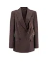 Brunello Cucinelli Tropical Luxury Wool Blazer With Monili In Brown