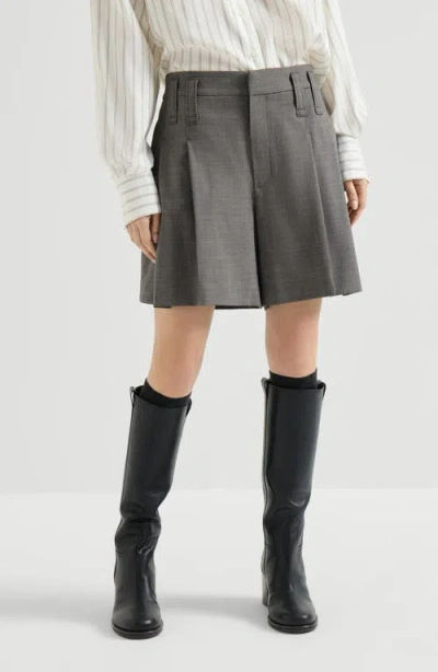 Brunello Cucinelli Tropical Luxury Wool Formal Shorts With Monili In Gray