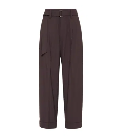 Brunello Cucinelli Tropical Luxury Wool Sartorial Baggy Trousers In Brown