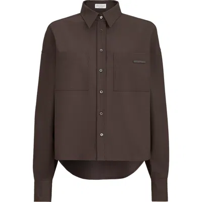 Brunello Cucinelli Tropical Luxury Wool Shirt In Brown