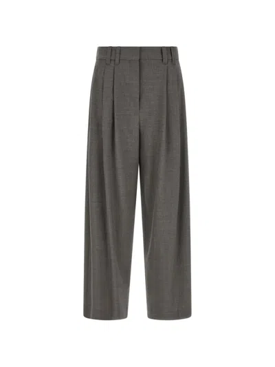 Brunello Cucinelli Tropical Luxury Wool Tailored Trousers With Monili In Gray