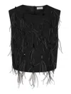 Brunello Cucinelli Feather-detailing Sleeveless Top In Black