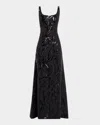 Brunello Cucinelli Tropical Paillette Lux Fluid Couture Corset Gown In Black