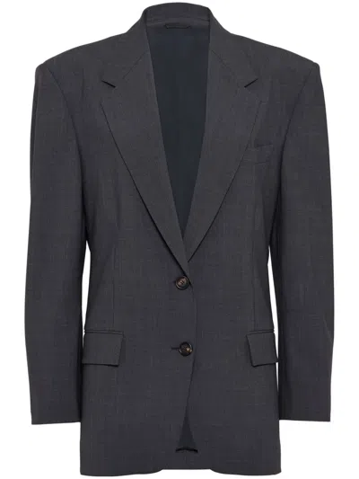 Brunello Cucinelli Tropical Wool Jacket With Shiny Details In Gray