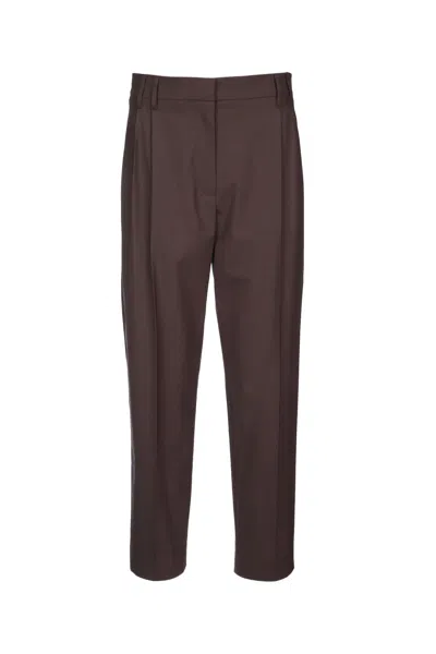 Brunello Cucinelli Tropical Wool Slouchy Pleat Pant In Brown
