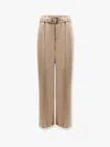 Brunello Cucinelli Trouser With Belt And Monili Detail In Beige
