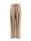 Brunello Cucinelli Trouser With Belt And Monili Detail In Coffee Cream