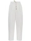 Brunello Cucinelli Relaxed-fit Trousers With High Waist And Drawstring Closure In White