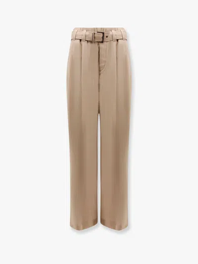 Brunello Cucinelli Trouser With Belt And Monili Detail In Beige