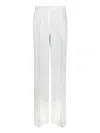BRUNELLO CUCINELLI WHITE PANTS WITH PLEATED FRONT AND JEWELRY DETAIL IN LINEN AND VISCOSE BLEND WOMAN