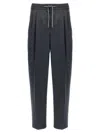 Brunello Cucinelli Grey Pinstriped Virgin Wool Trousers In Blue