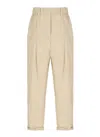 Brunello Cucinelli Beige Cotton Pants With Elastic High Waist In Nude