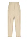 Brunello Cucinelli Beige Cotton Pants With Elastic High Waist