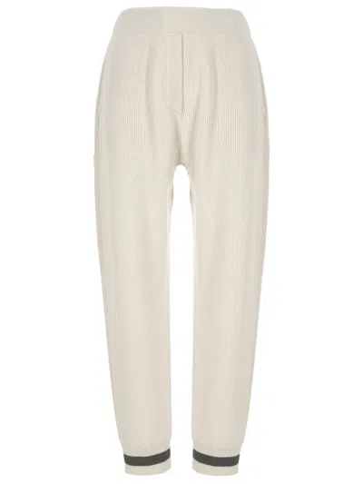 Brunello Cucinelli English Rib Cashmere Knit Trousers In Yellow