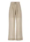 Brunello Cucinelli Trouser With Belt And Monili Detail In Beige