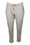 Brunello Cucinelli Jogging Trousers With Drawstring Waist In Stretch Cotton With Welt Pockets Embellished With Jewels In Beige