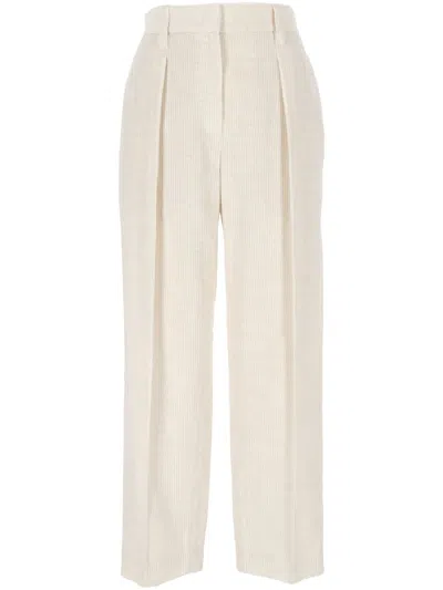 Brunello Cucinelli Cotton Blend Trousers In Beige