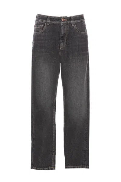 Brunello Cucinelli Button Detailed Tapered Jeans In Denim