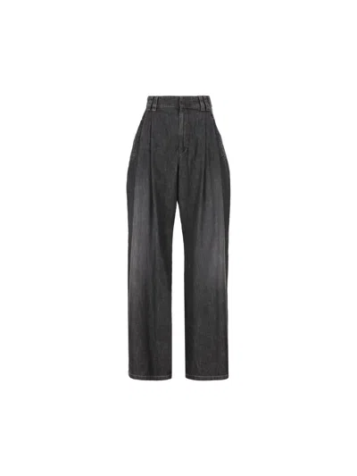 Brunello Cucinelli Trousers In Black Vintage Denim Without Baff