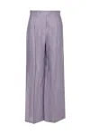 Brunello Cucinelli Violet Pants With Monil Detail On The Loop And Wide Leg In Cotton And Linen Blend Woman In Blue