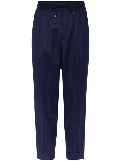 Brunello Cucinelli Linen And Cotton Trousers In Blue