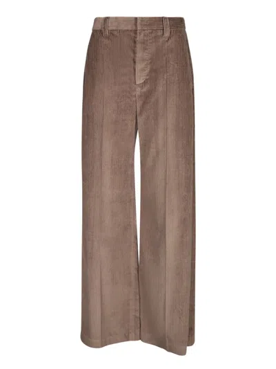 Brunello Cucinelli Wide Leg Corduroy Pants In Wood In Brown