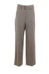 Brunello Cucinelli Loose Flared Trousers In Sparkling Twill Linen With Monile In Brown+panama
