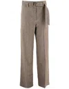 Brunello Cucinelli Loose Flared Trousers In Sparkling Twill Linen With Monile In Brown/panama