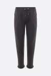 Brunello Cucinelli Women Virgin Wool Trousers With Belt In Charcoal+medium Gray