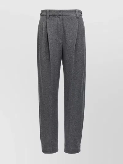 Brunello Cucinelli Trousers Featuring Front Pleats And Elastic Waistband In Grey