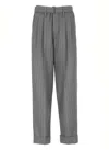 Brunello Cucinelli Wide Leg Pinstriped Trousers And Belt In Gray