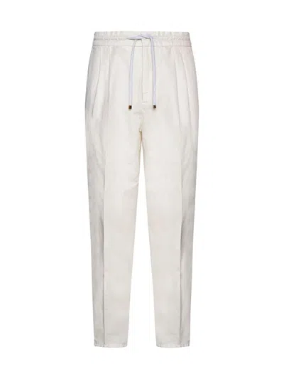 Brunello Cucinelli Men Ivory Linen Leisure Fit Trousers In Gray