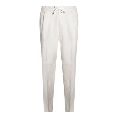 Brunello Cucinelli Men Ivory Linen Leisure Fit Trousers In Gray