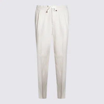 Brunello Cucinelli Men Ivory Linen Leisure Fit Trousers In Gray