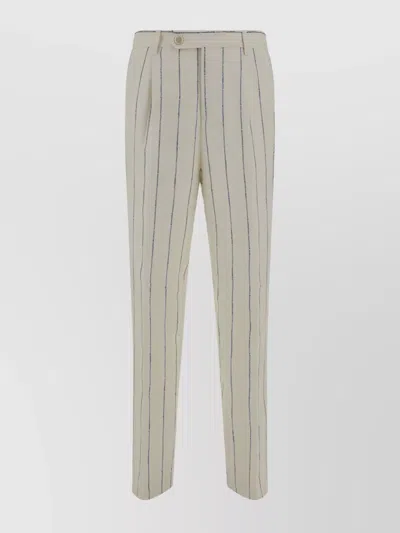 Brunello Cucinelli Trousers Linen Pinstripe Belt Loops In Neutral