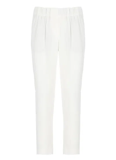 Brunello Cucinelli Mid-rise Pleated Cropped Tailored Trousers In White