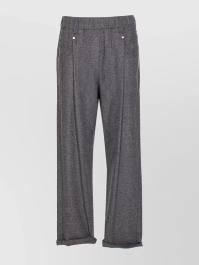 Brunello Cucinelli Trousers With Belt Loops And Elastic Waistband In Gray