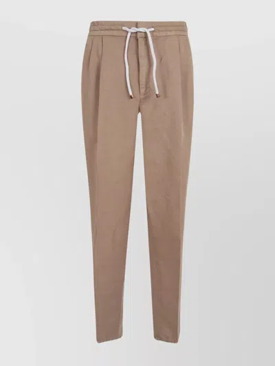 Brunello Cucinelli Trousers With Cuffed Ankles And Elastic Waistband In Neutral
