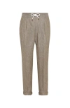 Brunello Cucinelli Trousers With Double Pleats And Drawstring In Bark