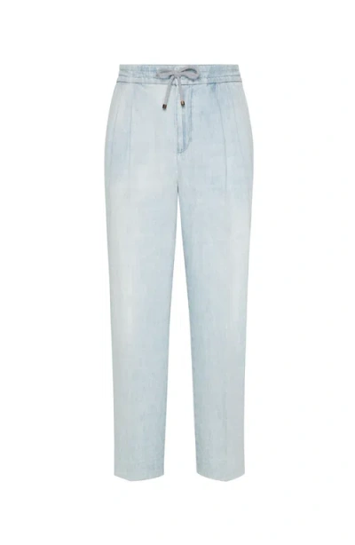 Brunello Cucinelli Trousers With Drawstring In Light Denim